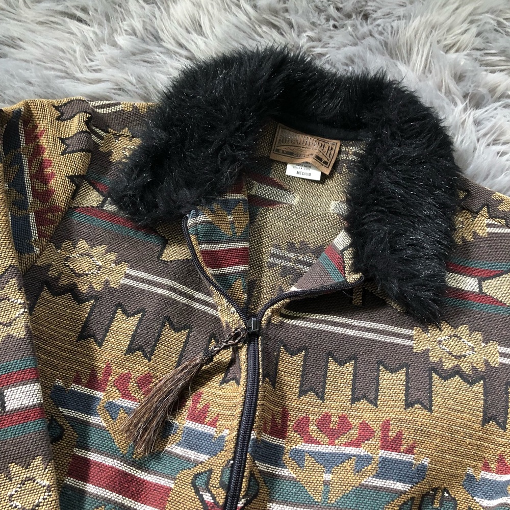 Vintage rough rider Aztec Print faux fur collar - Picture 3 of 5